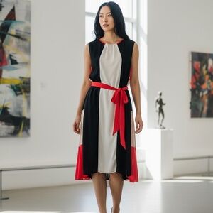 BCBGMaxAzria Black Cream Orange Asymmetrical Sleeveless Dress